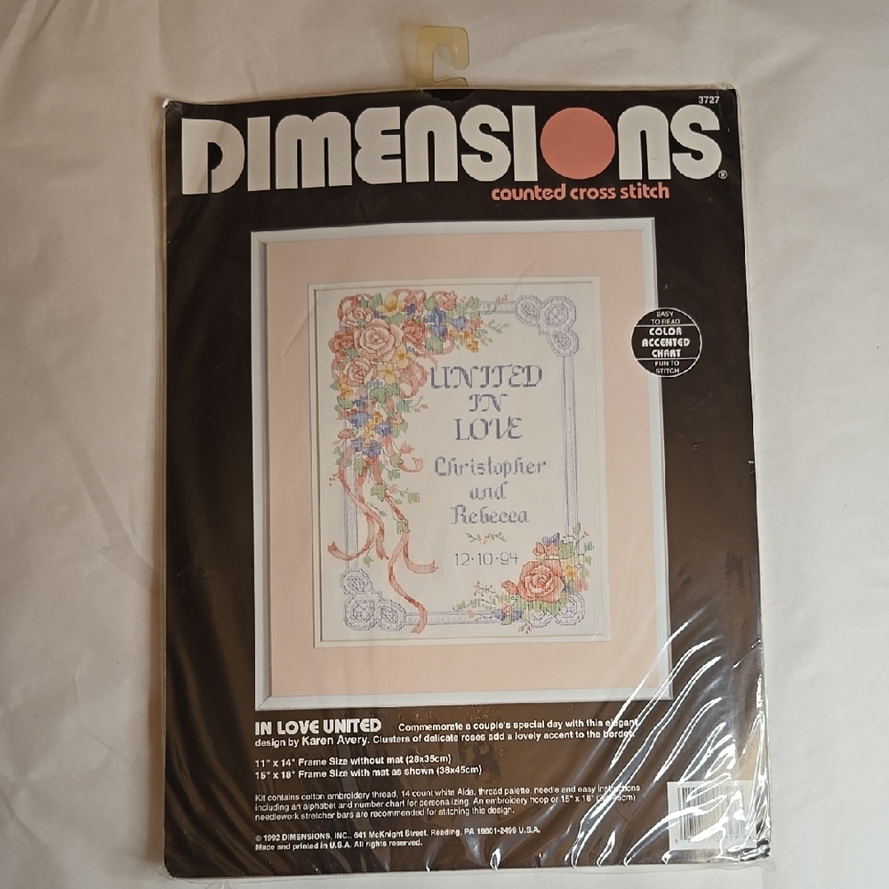 NWT Dimensions Counted Cross Stitch Kit In Love United Roses Couples Gift